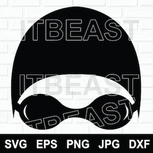 May include: Black and white graphic of a swimmer's head with goggles and a swim cap. The word "ITBEAST" is printed in white on the cap. Below are file type options: SVG, EPS, PNG, JPG, and DXF.