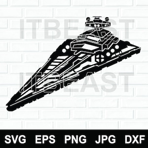 Può includere: Una silhouette grafica nera di un'astronave a forma di cuneo con una torre di comando, caratterizzata da pannelli geometrici e dettagli circolari. Il testo ITBEAST è sovrapposto sullo sfondo e il testo SVG EPS PNG JPG DXF appare in basso.