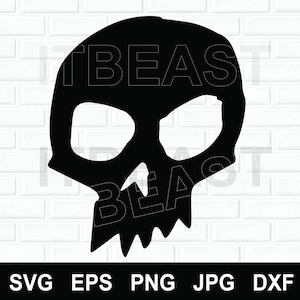May include: Black skull silhouette with jagged teeth and large eye sockets. The word "BEAST" is overlaid on the skull. The bottom of the image shows file type options: SVG, EPS, PNG, JPG, and DXF.