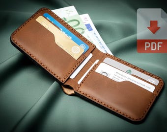 Patrón de billetera PDF, billetera plegable de cuero, patrón de billetera minimalista (7 bolsillos), patrón de billetera, plantilla de patrón, billetera delgada