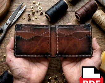 Men Leather Wallet PDF Pattern, bifold men card Wallet Digital File 7 pockets without instruction