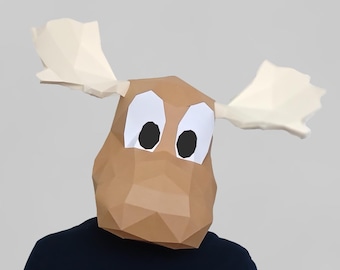 Moose Mask Papercraft Pattern | Build a moose mask with this PDF template using just paper and glue - Fun afternoon craft project!