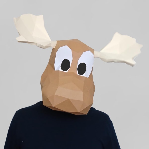 Moose Mask Papercraft Pattern | Build a moose mask with this PDF template using just paper and glue - Fun afternoon craft project!