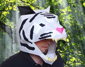 Roaring Tiger Mask Papercraft Pattern: Open Face Kostüm (PDF-Muster)