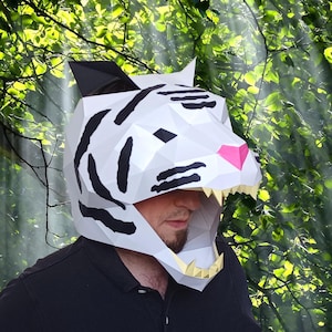 Roaring Tiger Mask Muster - Offenes Gesicht für gute Sicht! Papiermaske Halloween Maske Tiermaske Kinder Tiger Kostüm Kinder Low Poly