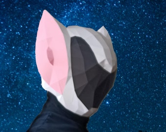 Cyberpunk Cat Mask: Low Poly Galactic Ninja Helmet - Papercraft Template (PDF Pattern)