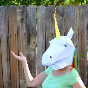 Unicorn Mask or Horse Mask - PDF Pattern | DIY Mask | Low Poly Papercraft | Halloween Mask | Horse Mask | Printable Mask