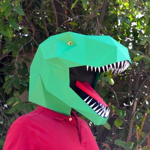 Dinosaur Mask Low Poly Papercraft Pattern Make a T-Rex Mask Printable Mask Halloween Mask image 1