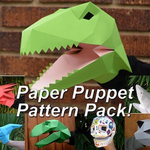 Paper Hand Puppets Pack: Instructions to Build a Dragon, T-Rex, Shark, and More