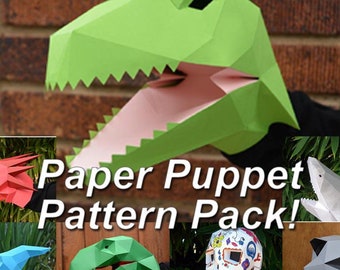 Papier Handpuppen Packung: Anleitung zum Bau eines Drachen, T-Rex, Hai und mehr
