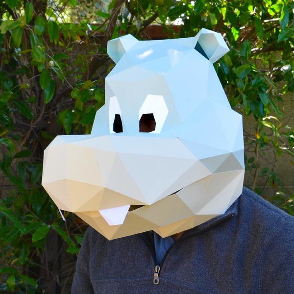 Masque d'hippopotame de Toon Papercraft Pattern | Masque de dessin animé | Masque imprimable | Masque d'Halloween | Masque en papier | Masque d'animaux | Hippopotame