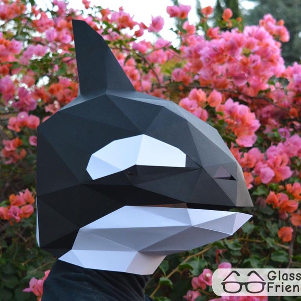 Masque Orque - Patron Papercraft | Masque imprimable | Masque d'animaux | Masque d'Halloween | Masque en papier | Masque de dauphin