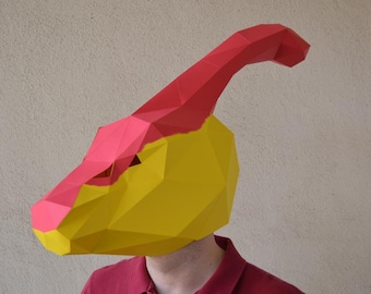 Dinosaur Mask - Parasaur Mask Paper Pattern | Dinosaur Party | Dinosaur Pattern | Papercraft Pattern