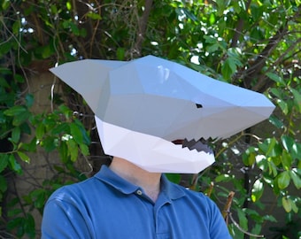 Shark Mask - Papercraft Template | Baby Shark Animal Mask Halloween Mask Daddy Shark Paper Mask Low Poly DIY Mask