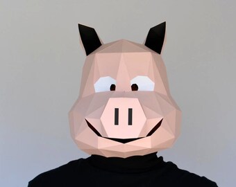 Toon Pig Mask Papercraft Pattern | Cartoon Mask | Printable Mask | Halloween Mask | Paper Mask | Animal Mask | Cartoon Piggy