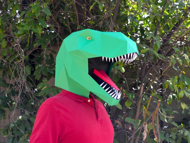 Dinosaur Mask Low Poly Papercraft Pattern - Make a T-Rex Mask! Printable Mask Halloween Mask 