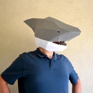 Shark Mask Papercraft Template Baby Shark Animal Mask Halloween Mask Daddy Shark Paper Mask Low Poly DIY Mask image 7