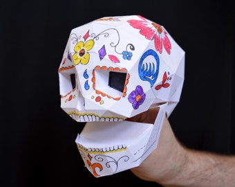 Skull Puppet - Make it Yourself with just Paper and Glue! Dia de Los Muertos Fun | Hand Puppet | Kids Craft Project | Sugar Skull | Calavera