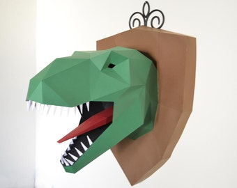 T-Rex Wall Trophy Papercraft Pattern | T-Rex Plaque | Dinosaur Trophy | Dinosaur Plaque | Fake Taxidermy | Wall Art