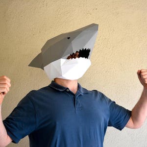 Shark Mask Papercraft Template Baby Shark Animal Mask Halloween Mask Daddy Shark Paper Mask Low Poly DIY Mask image 5