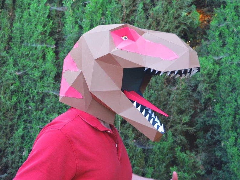 Dinosaur Mask Low Poly Papercraft Pattern Make a T-Rex Mask Printable Mask Halloween Mask image 10