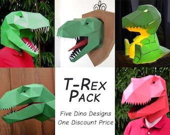T-Rex Pack - Five Patterns 33% Off! Tyrannosaurus Mask, Lamp, Trophy, Puppet, and Mask-Lite | Dinosaur Mask | Halloween Mask | DIY Costume