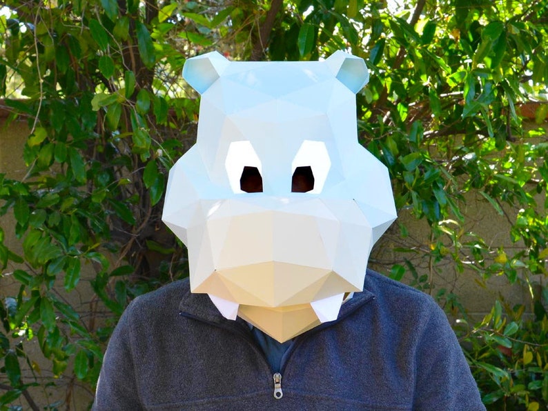 Paper Mask Printable Mask Cartoon Mask Toon Hippo Mask Papercraft Pattern Halloween Mask Animal Mask Hippopotamus