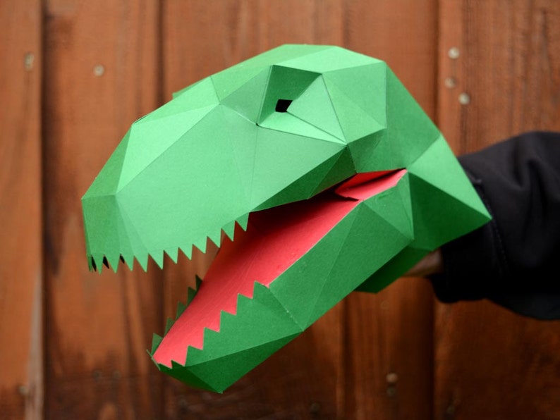 T-Rex Puppet Build a Paper Hand Puppet Dinosaur Puppet Kids Craft Project Dinosaur Birthday Dinosaur Party Silhouette Cameo SVG image 3