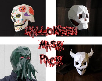 Halloween Mask Patterns - Four in One! Make Your Own Devil Skull, Cthulhu, and Skull Masks for 33% off! | DIY Halloween | Paper Mask