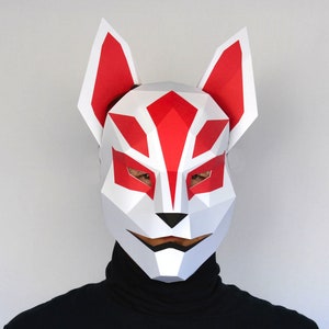 Japanese Fox Mask Pattern: PDF Template to Make a Papercraft Kitsune