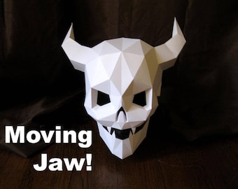 Máscara de calavera de diablo con boca móvil – Patrón de papel para Halloween (PDF)