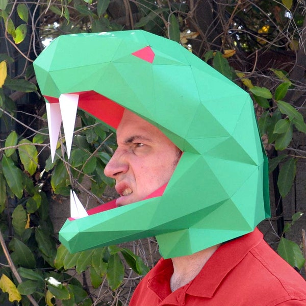Motif de masque de serpent - Face ouverte pour une excellente visibilité ! Masque en papier Masque d'Halloween Masque de vipère Masque d'animal Costume de serpent pour enfants Enfants Low Poly