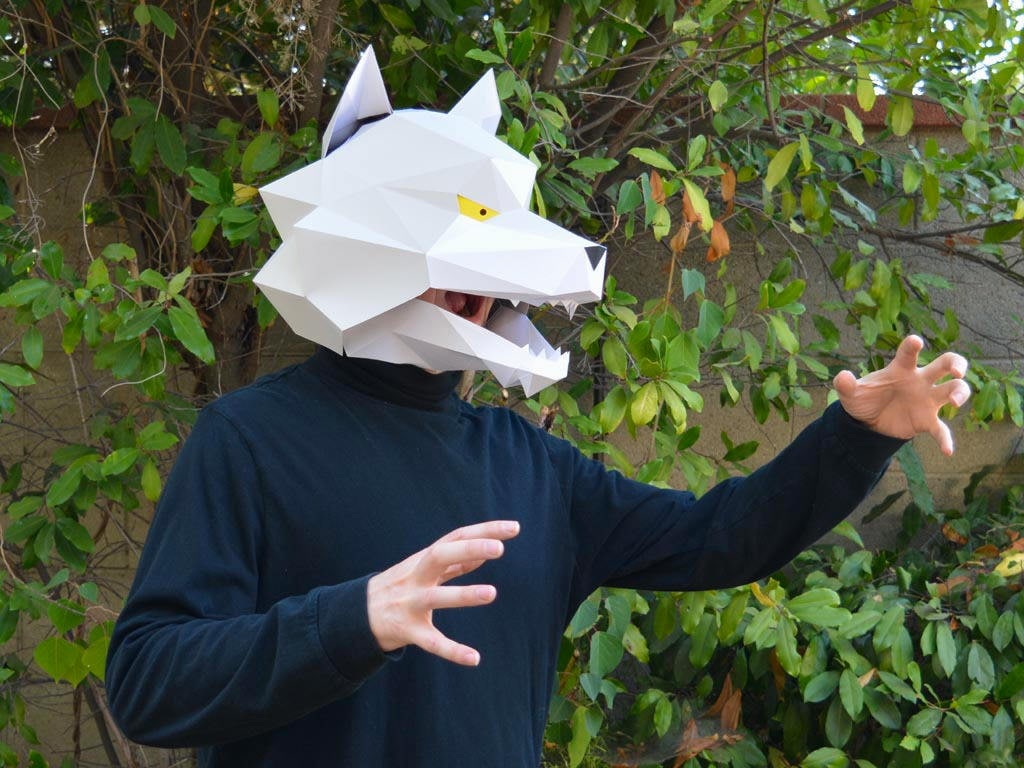 Wolf Mask with Moving Jaw Make a Paper Halloween Mask Two | Etsy