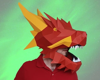 Chinesische Drachen Maske Papiervorlage: Halloween, Neujahr (PDF-Muster)