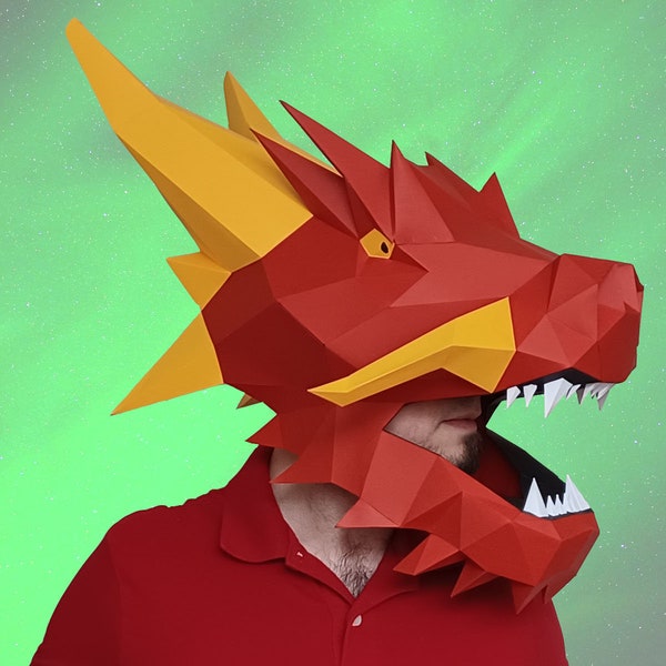 Chinese Dragon Mask for Halloween, Chinese New Year, or Just for Fun! Papercraft mask template / pattern requires just paper and glue