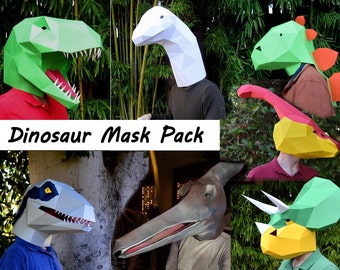 Dinosaur Costume Patterns! Make Your Own Halloween Masks: T-Rex, Raptor, and More. 50% off! | DIY Halloween Mask Patterns | Paper Masks