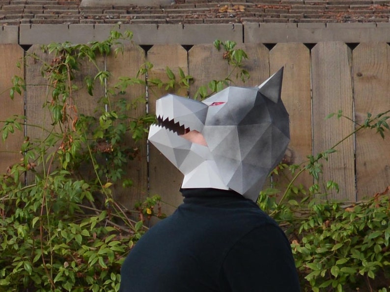 Wolf Mask with Moving Jaw Make a Paper Halloween Mask Two | Etsy