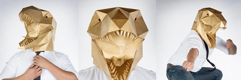 Dinosaur Mask Low Poly Papercraft Pattern Make a T-Rex Mask Printable Mask Halloween Mask image 7