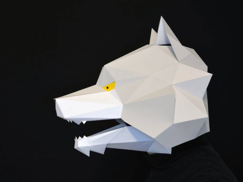 Wolf Mask With Moving Jaw Make a Paper Halloween Mask Two Etsy