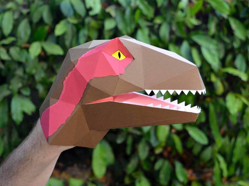 Velociraptor Paper Puppet Pattern | DIY Kids Craft (PDF Pattern) image 1
