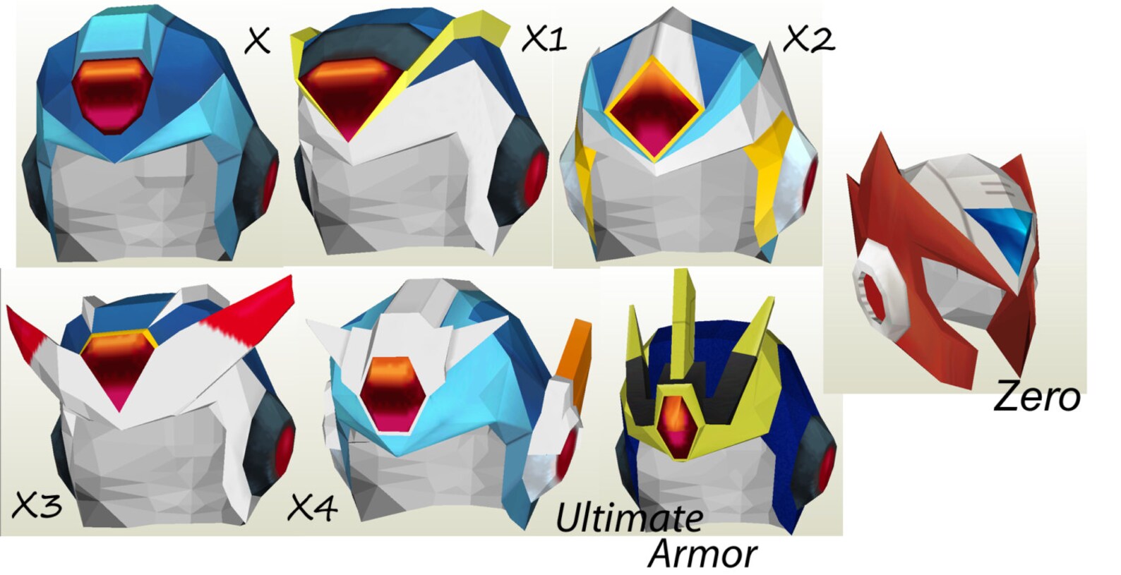 Megaman X Papercraft Patterns All X & Zero Helmets Cosplay Etsy