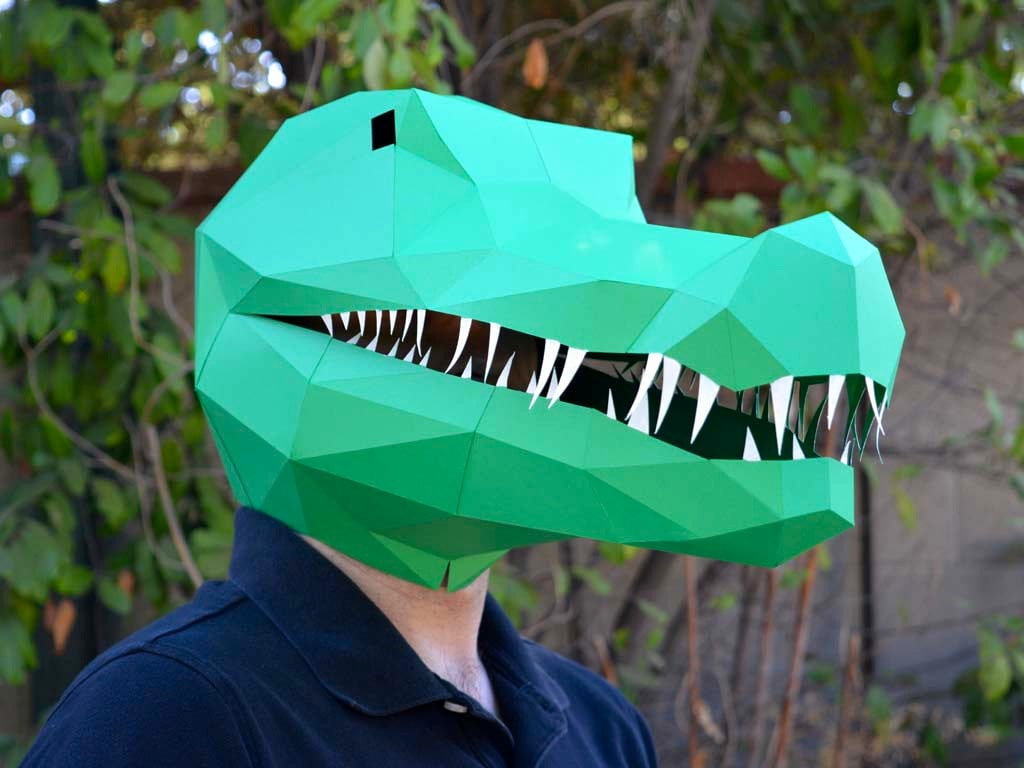 Masque Papercraft : Masque Crocodile / Masque Alligator | Masque d'animaux | Cricut SVG | Masque d'Halloween | Masque en papier | Peter Pan | Capitaine Crochet