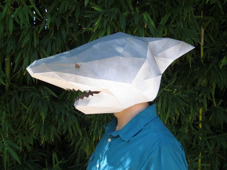 Shark Mask Papercraft Template Baby Shark Animal Mask Halloween Mask Daddy Shark Paper Mask Low Poly DIY Mask image 10