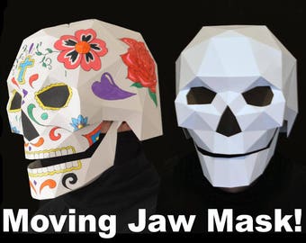 Skull Mask with Moving Mouth Pattern - Two Styles! | Halloween Mask | Dia de Los Muertos | Sugar Skull Mask | Calavera Mask