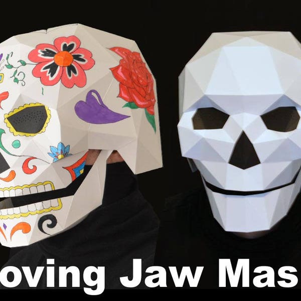 Skull Mask with Moving Mouth Pattern - Two Styles! | Halloween Mask | Dia de Los Muertos | Sugar Skull Mask | Calavera Mask