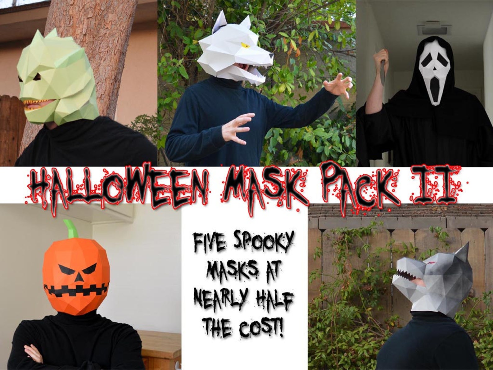 Halloween Mask Patterns Five in One Make Your Own Etsy