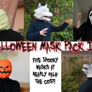 Halloween Mask Patterns - Five in One! Make Your Own Werewolves, Creature, Pumpkin Ghoul, and Scream Masks for 40% off! | DIY Halloween