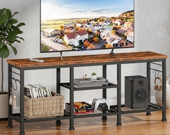 Mesa de TV moderna de mediados de siglo, mesa consola, soporte para TV, mesa de resina oceánica, mesa de madera hecha a mano