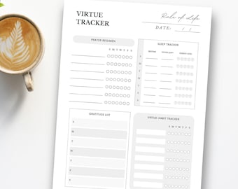 Catholic Virtue Habit Tracker PRINTABLE, Rule of Life Weekly Planner, Prayer Regimen Worksheet, Gratitude Journal, Sleep Log (Letter Size)