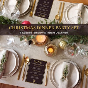 Weihnachtsmenü-Set zum Ausdrucken, bearbeitbare Menükarten, Tischkarten, Tischnummern, Einladungen, Nussknacker-Tischdeko-Vorlage (Canva-Vorlage)